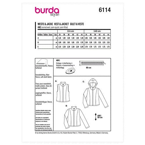 Burda Pattern 6114 Misses' Waistcoat Vest & Jacket 34-44 Carousel 2