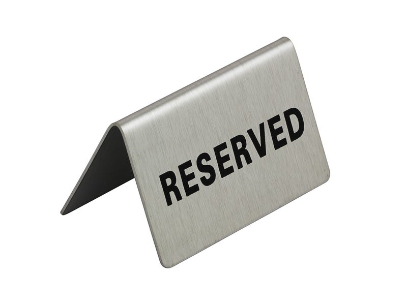 'RESERVED' - Double Sided Restaurant Table Reservation Sign - Stainless Steel Carousel 1