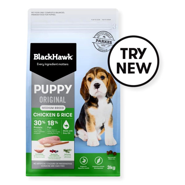 Black Hawk Chicken & Rice Medium Breed Puppy Food Carousel 1