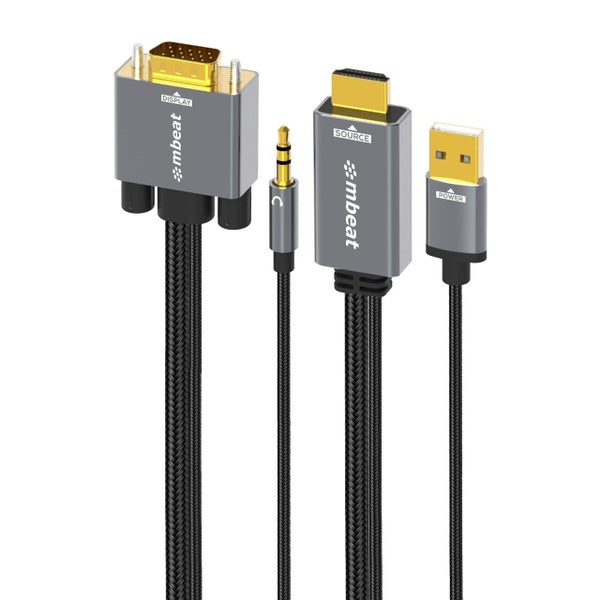 mbeat Tough Link 1.8m HDMI to VGA Cable with USB Power & 3.5mm Audio Up to 10... Carousel 1