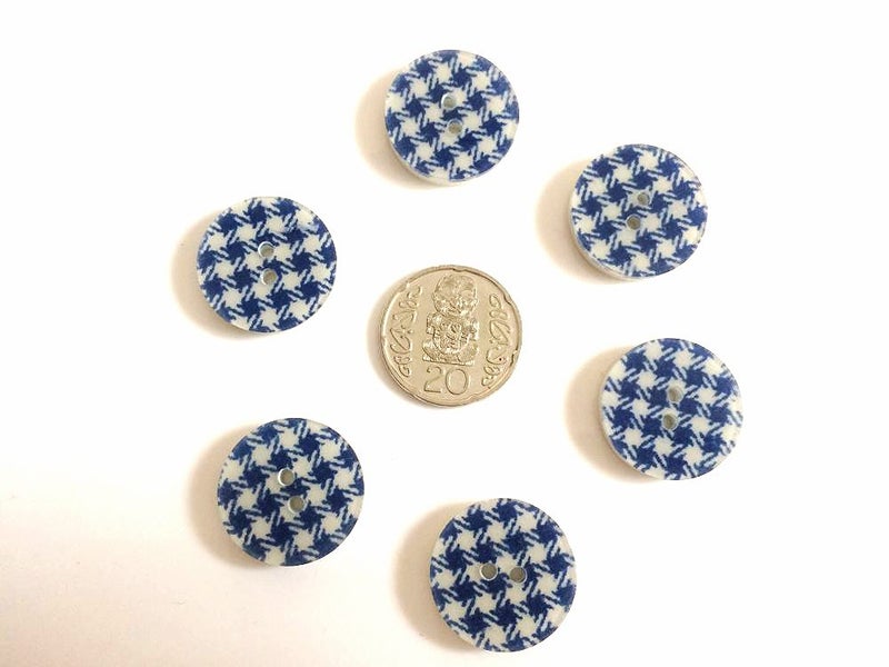 Large Gingham Blue White Buttons "FREE COMBINING" Ferozl Carousel 1
