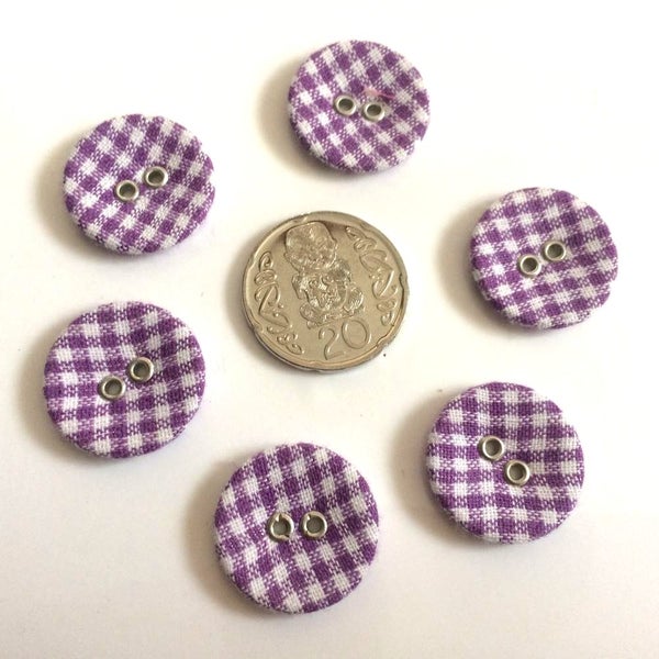Purple Gingham Fabric Buttons x5 "FREE COMBINING" Ferozl Carousel 1