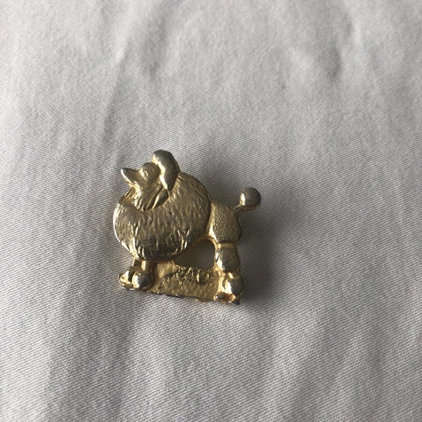 Vintage Giant Poodle Dog Brooch Gold Tone Metal Carousel 2