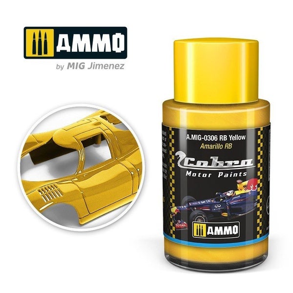 AMMO by Mig Jimenez A.MIG-0306 Cobra Motor RB Yellow Acrylic Paint Carousel 1