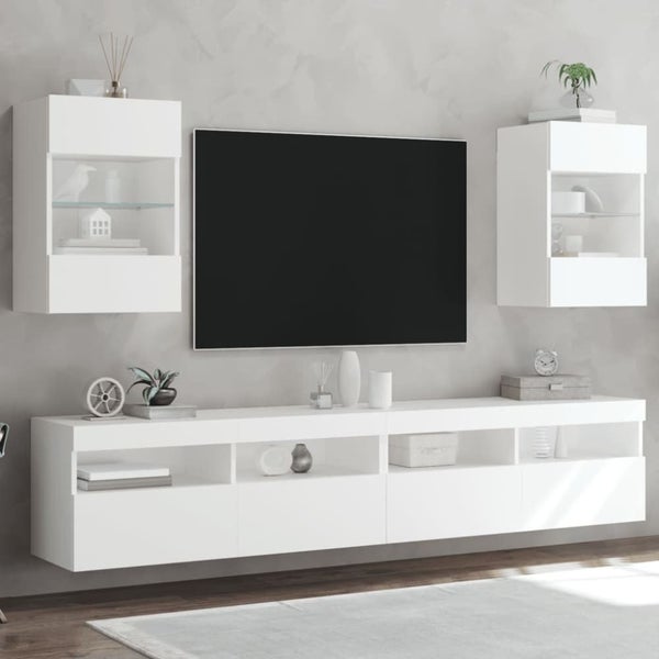 Tv Wall Cabinets with Led Lights 2 Pcs White 40x30x60.5 Cm Ntibik Carousel 1