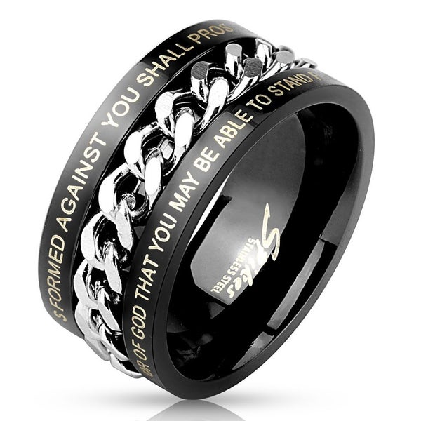 Centre Chain Spinner with Bible Verses Black IP Stainless Steel Ring Carousel 1