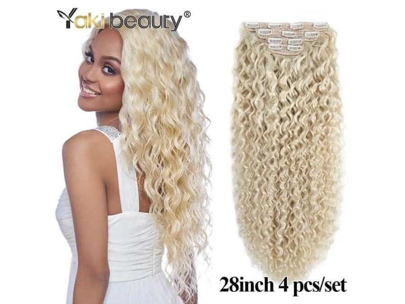 28'' Synthetic Kinky Curly Clip-in Hair Extensions 160-200g 4 Pcs Full Head Carousel 1