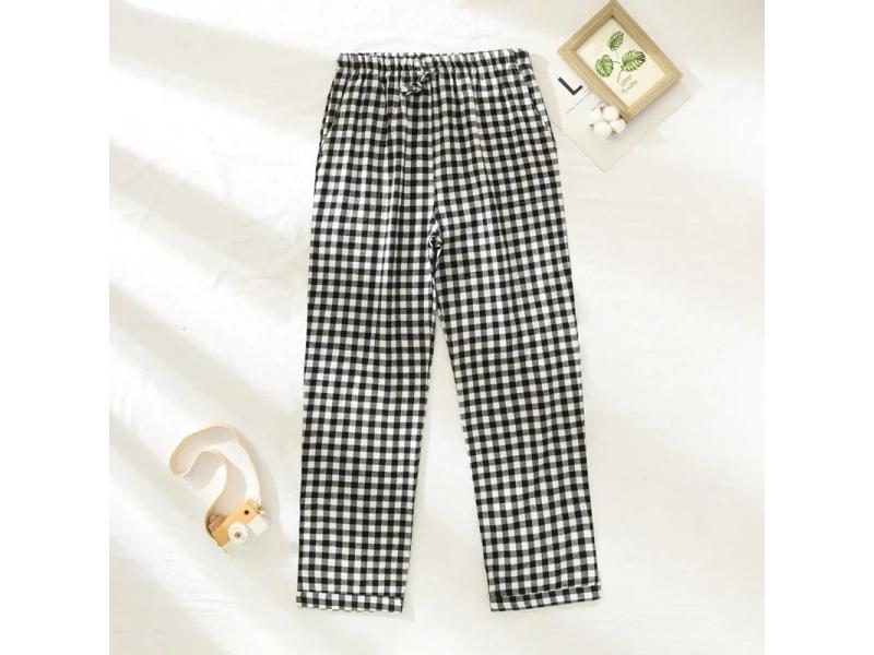 Plaid Winter Sleeping Pants For Women's Cotton Flannel Long Trousers Carousel 1