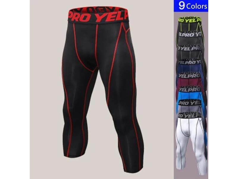 Men 3/4 Compression Running Tights Sports Skins Running Pants Fitness Gym Yoga Carousel 1