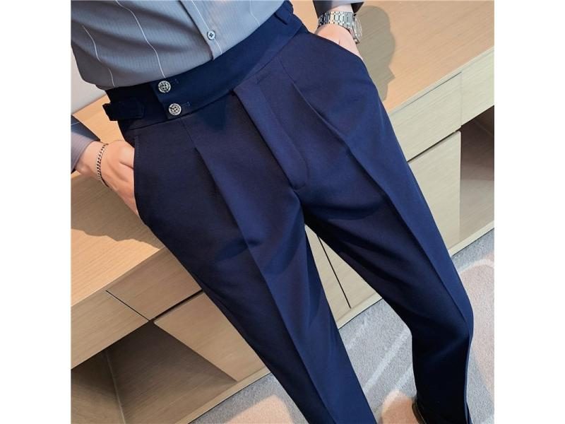 Business Casual Draped High-waist Solid Color Men's Formal Pants Carousel 2