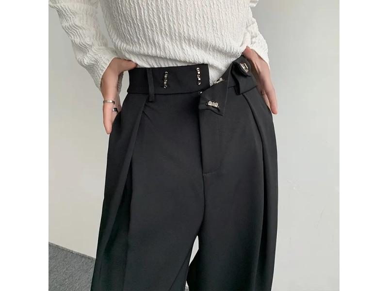 New Black Mens Fashion Dress Pants Korean Loose Wide Leg Trousers M-2XL Carousel 2