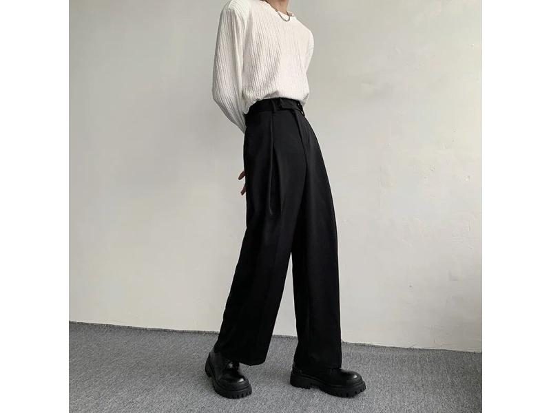 New Black Mens Fashion Dress Pants Korean Loose Wide Leg Trousers M-2XL Carousel 1