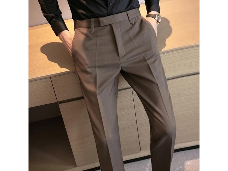 Men Suit Pants Solid Color Slim Fit Office Business Trousers 28-36 Carousel 2