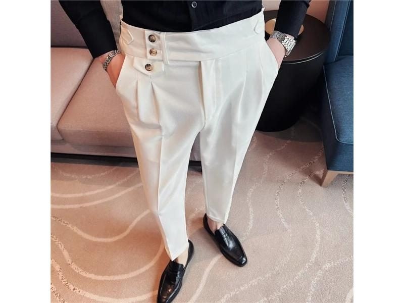 British Style Men Autumn Solid Color Slim Fit Dress Pants Carousel 2