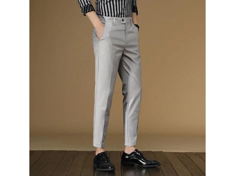 Men's Summer Red Black Khaki Flat Formal Office Wear Trousers Carousel 2