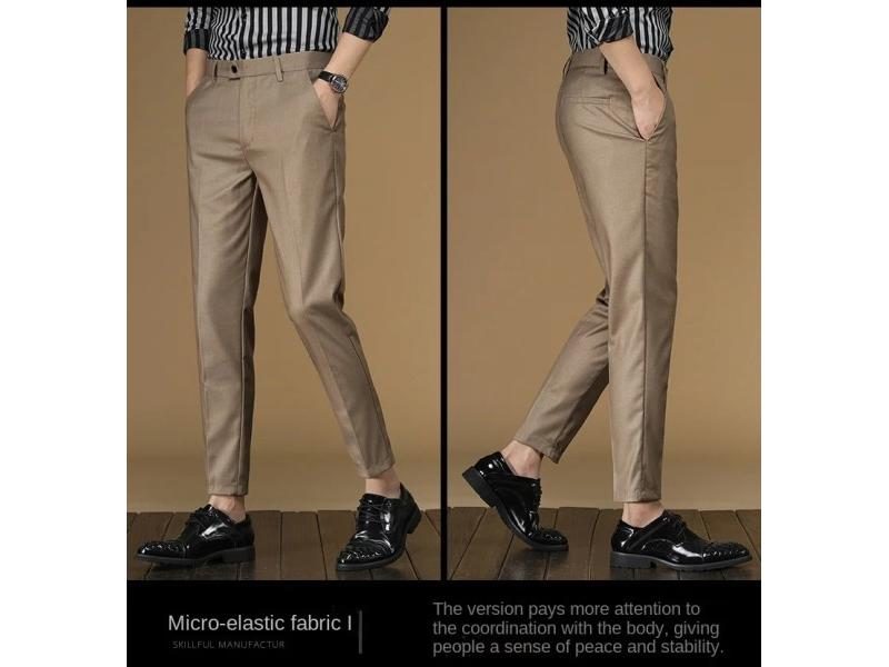Men's Summer Red Black Khaki Flat Formal Office Wear Trousers Carousel 1