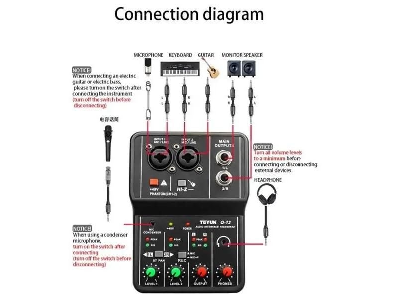 TEYUN Q-12 Sound Card Audio Mixer Sound Board Console Desk System Interface 4 Carousel 1