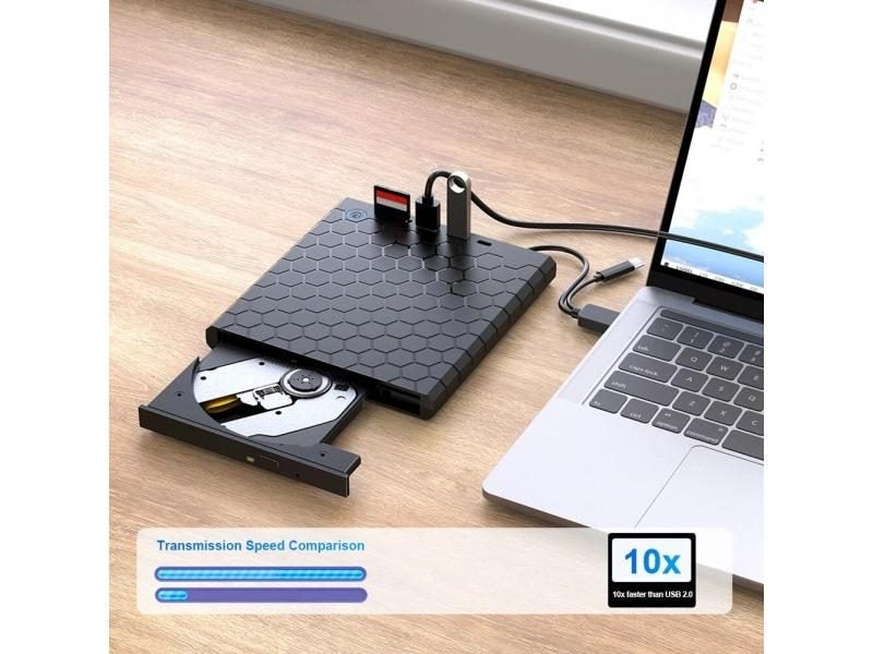 External CD/DVD Drive USB 3.0 Type-C With SD/TF Slots For Laptop Macbook PC Carousel 1