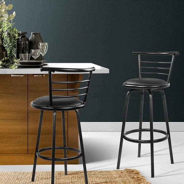 Nz Local Stock-artiss Set of 2 Pu Leather Bar Stools - Black and Steel Carousel 7