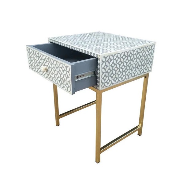 Bone Inlay Bedside Table with One Drawer in Celtic/Grey Carousel 3