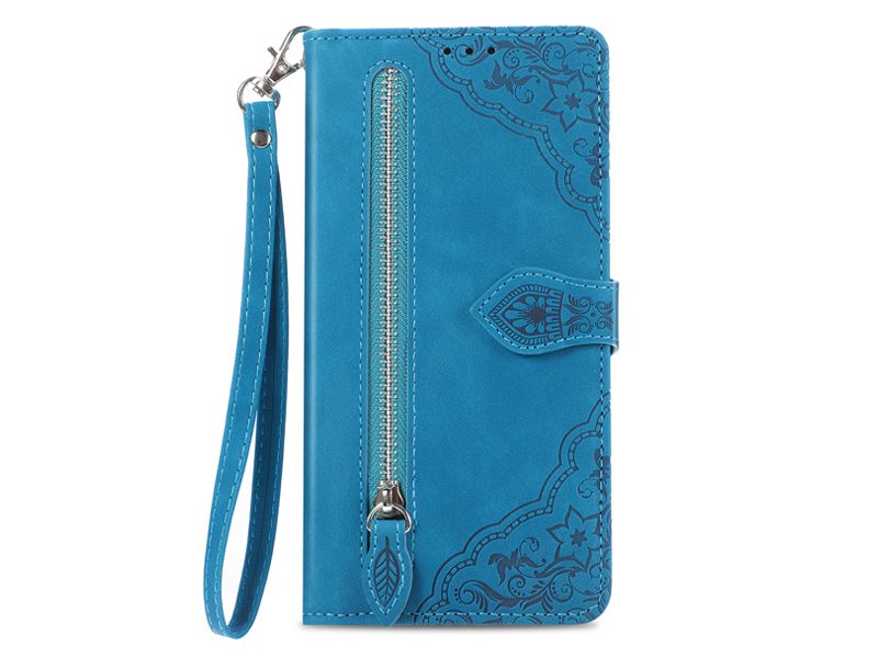PU Leather Stand Wallet Case Cover for OPPO Reno12 5G with Wrist Strap Blue Carousel 2