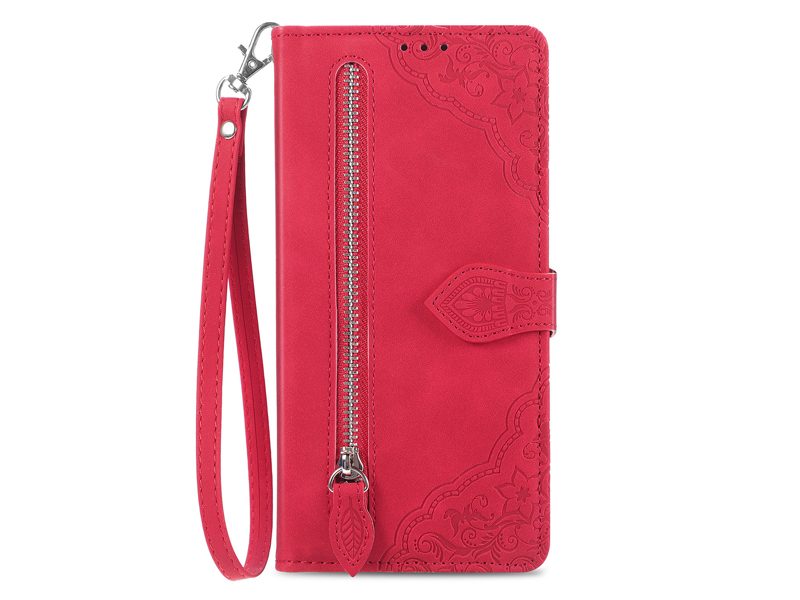 PU Leather Stand Wallet Case Cover for OPPO Reno12 5G with Wrist Strap Red Carousel 2