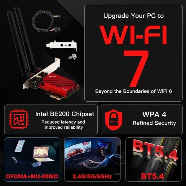 NEW FENVI 5.8Gbps WIFI7 PCIE Adapter 8774Mbps BE200 BT5.4 Gaming Tri Band2.4G/5G Carousel 2