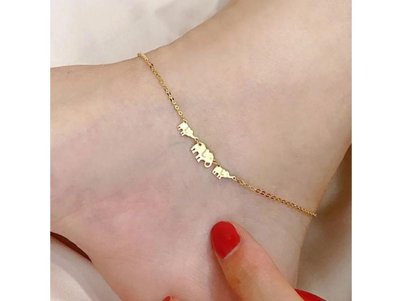 925 Sterling Silver 14K Gold Cute Elephant Anklets For Women Girls Carousel 2