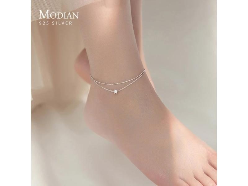 Modian Silver Double Layer Anklets For Women Summer 925 Sterling Silver Foot Carousel 2