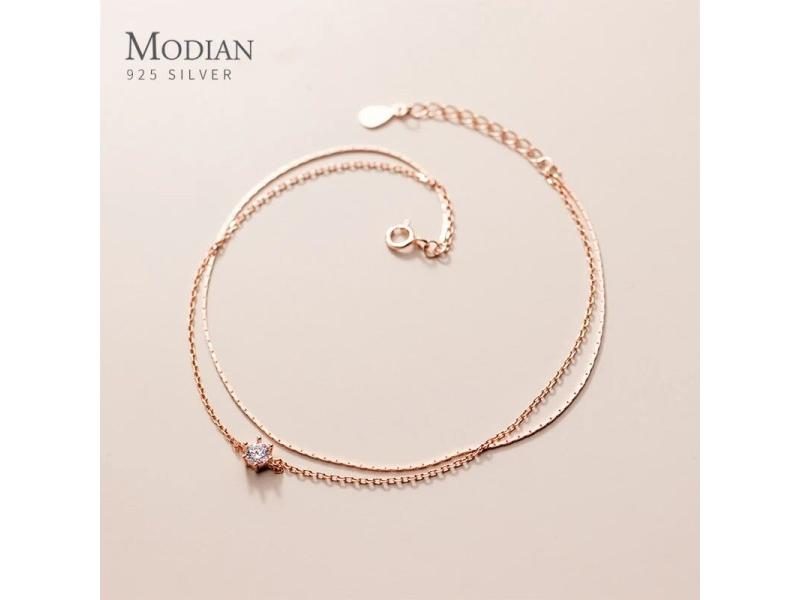 Modian Silver Double Layer Anklets For Women Summer 925 Sterling Silver Foot Carousel 1