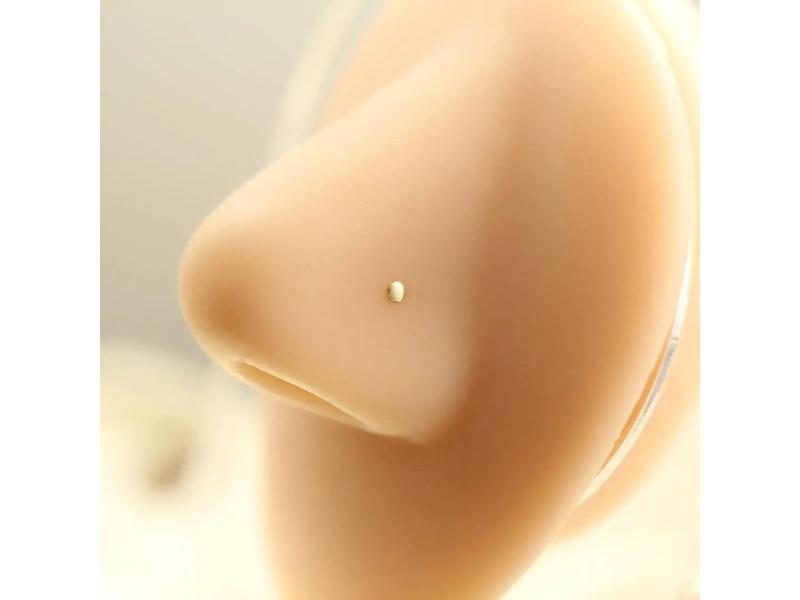 GOLDtutu 14K Yellow Gold Small Nose Ring Stud Nose Piercing Jewelry Tiny Bone Carousel 1