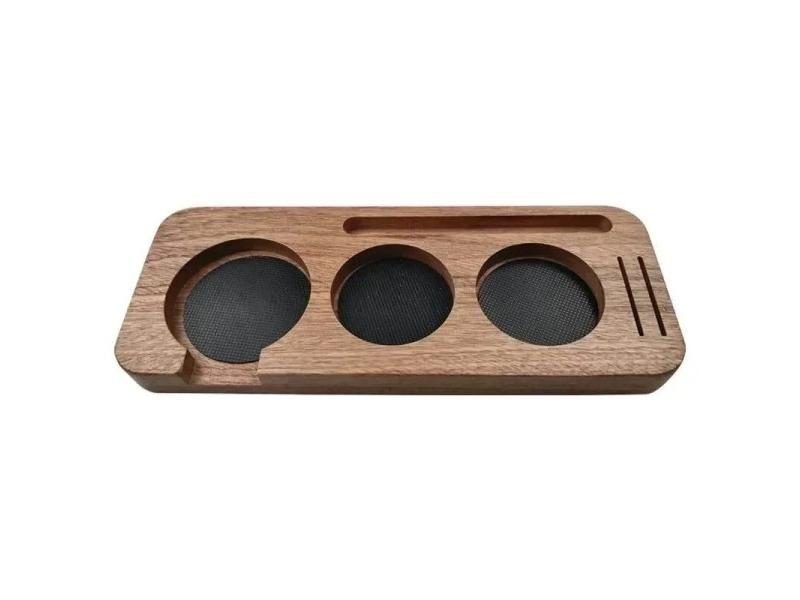 1 Pcs 51mm/58mm Walnut Wood Coffee Tamper Mat Stand Base Rack Espresso Carousel 1