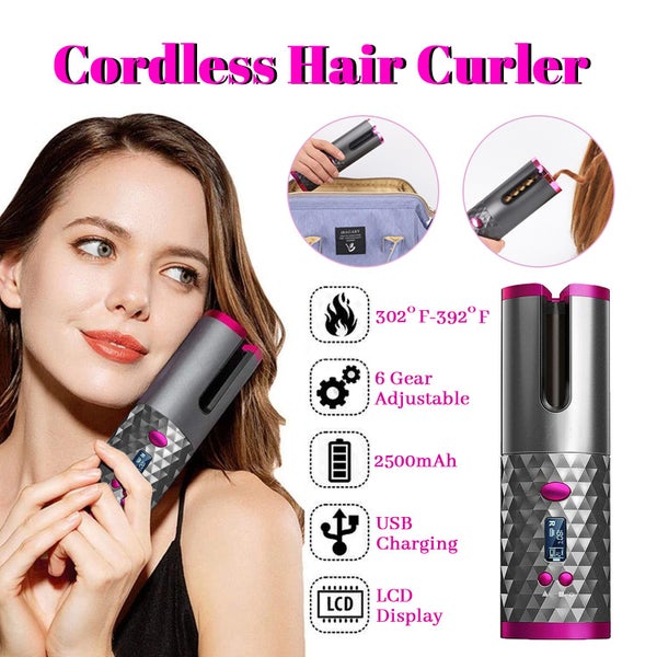 LCD Cordless Hair Curler Auto Rotating Wireless Hair Waver Curling Iron Ceramic Carousel 2
