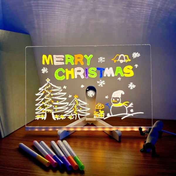 LED Note Board with Colors, Acrylic Dry Erase Board with 7 Pens for Office Home Carousel 1