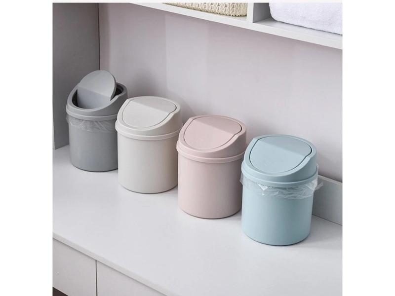 Mini Desktop Bin Small Trash Can Tube With Cover Bedroom Trash Garbage Can Carousel 2