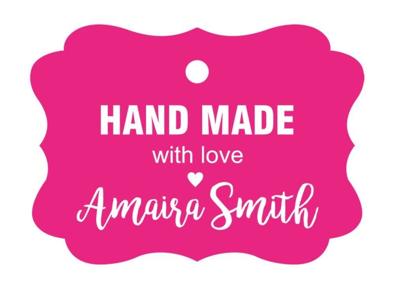 100 PCS Hand Made With Love Custom Wedding Favor Gift Paper Hang Tags-Magenta Carousel 1
