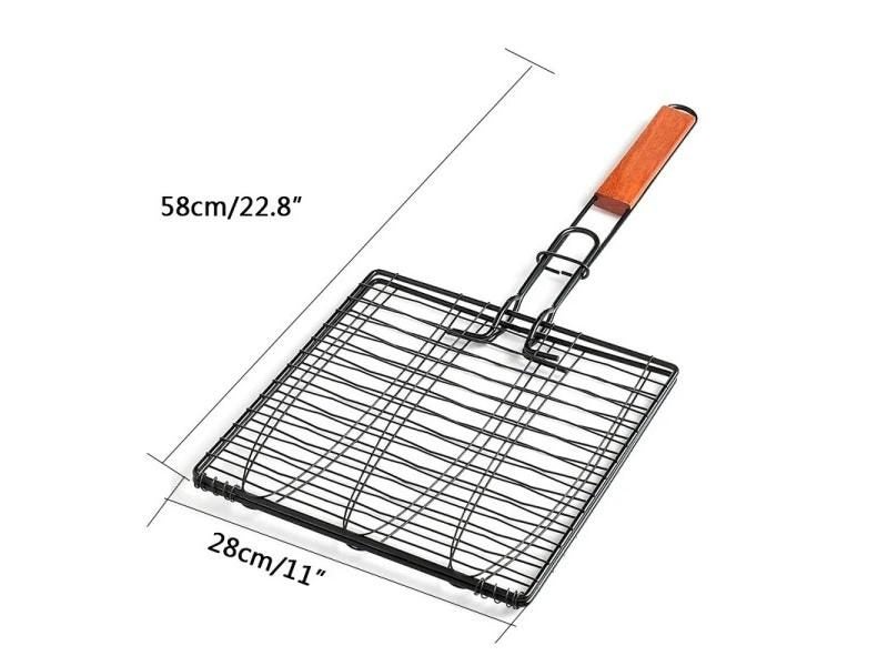 New DIY Non-stick Triple Fish Grilling Basket With Wood Handle For Outdoor BBQ Carousel 1