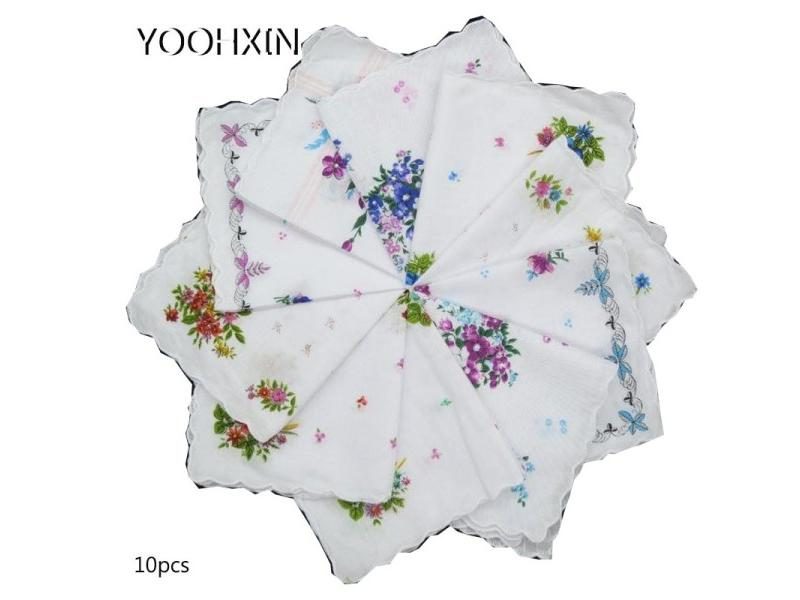 HOT White Ladies Square Handkerchief Cotton Flowers Women Children Print Face Carousel 1