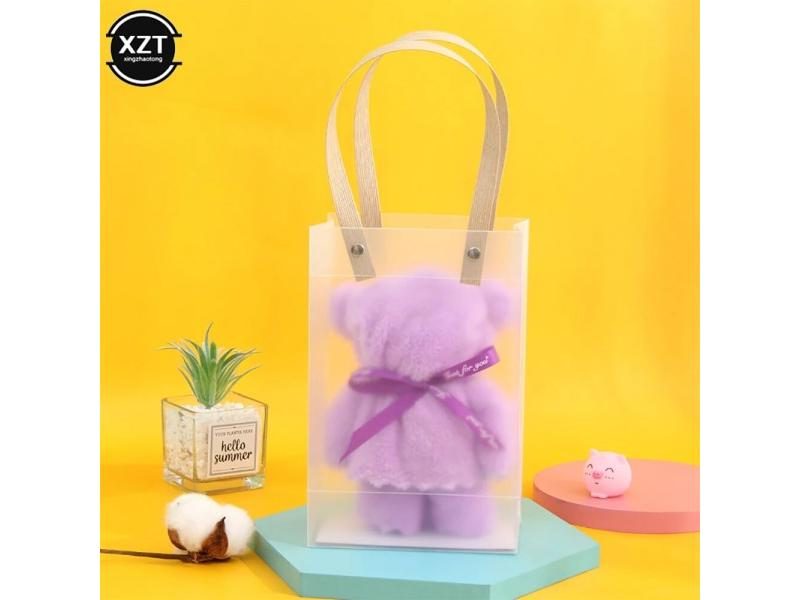 Coral Velvet Fleece Bear Hand Towel With Bag Absorbent Face Hand Towel Wedding Carousel 1
