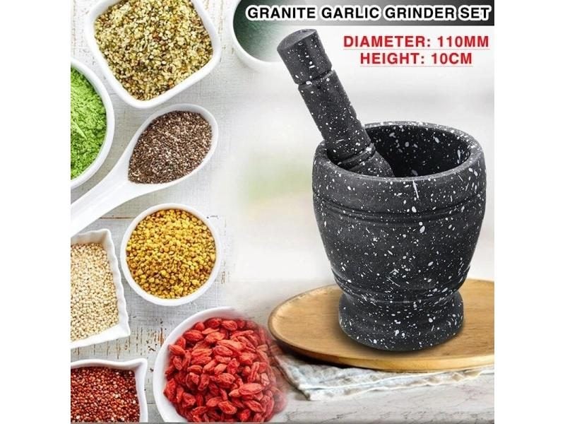 Granite Pattern Pestle Mortar Grinder Solid Crusher Set Herb Spice Pepper Carousel 1