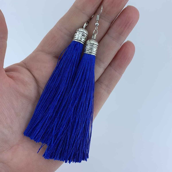 Silky Tassel Earrings 11cm "Juno" (Blue) Carousel 3