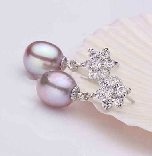 925 Sterling Silver Pearl Drop Earrings "Parva" (Grape) Carousel 2