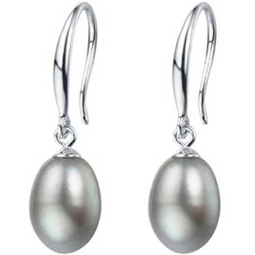 925 Sterling Silver Pearl Earrings "Elise" (Grey) Carousel 1
