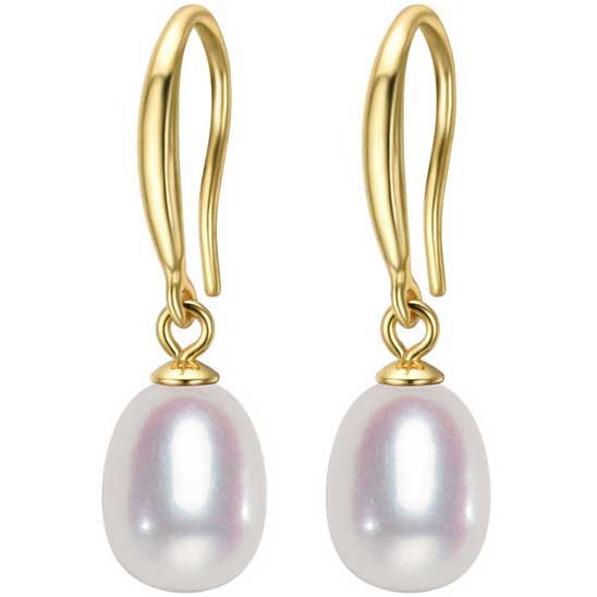 18K Gold Drop Earrings AAA Grade Real Pearls "Elise" (White) Carousel 1
