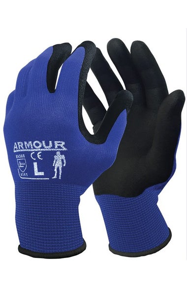 Armour Blue Foam Nitrile Open Back Gloves, General Purpose Gloves, 8 Pairs Carousel 1