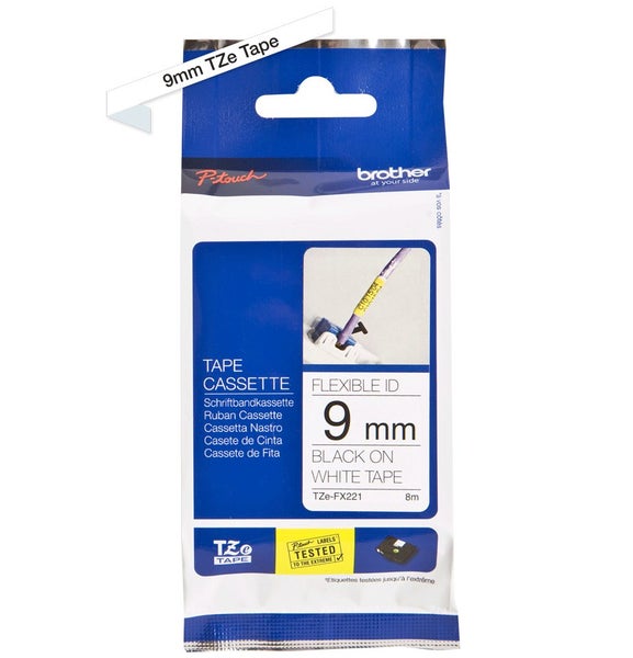 Brother TZeFX221 9mm Flexible Tape Black on White Carousel 1