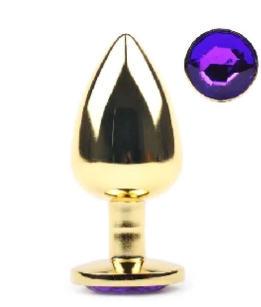 Large Golden Metallic Anal Plug with Purple Diamond Carousel 1
