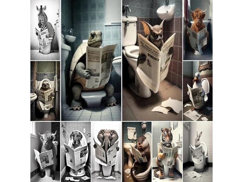 Bathroom Humorous Animal Door Sticker 3D Funny Animal Wallpaper Vinyl Carousel 2