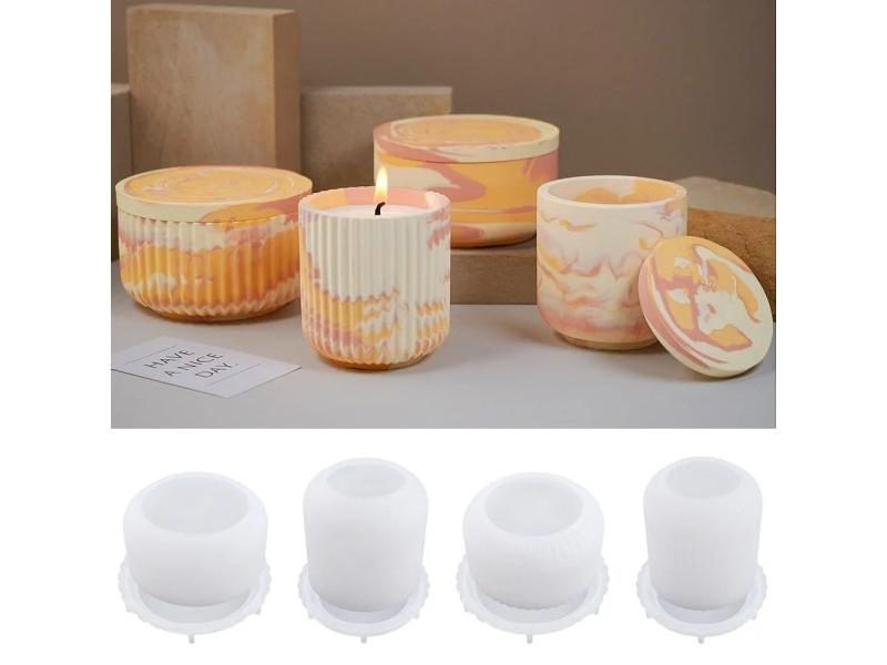 Round Stripe Candle Jar Silicone Mold DIY Handmade Storage Box Pen Holder Carousel 2