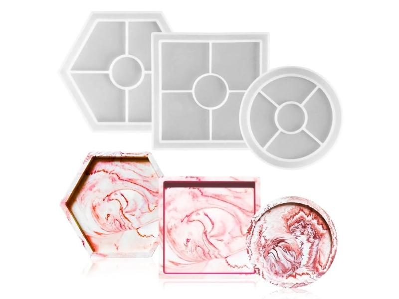 Tray Silicone Mold Diy Crystal Square Round Hexagon Coaster Silicone Mold Plate Carousel 2